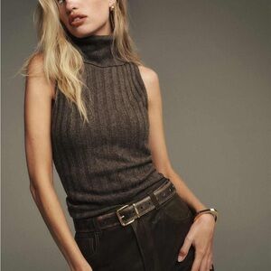 Reformation Rowyn Cashmere Turtleneck Tank Brown - Size S